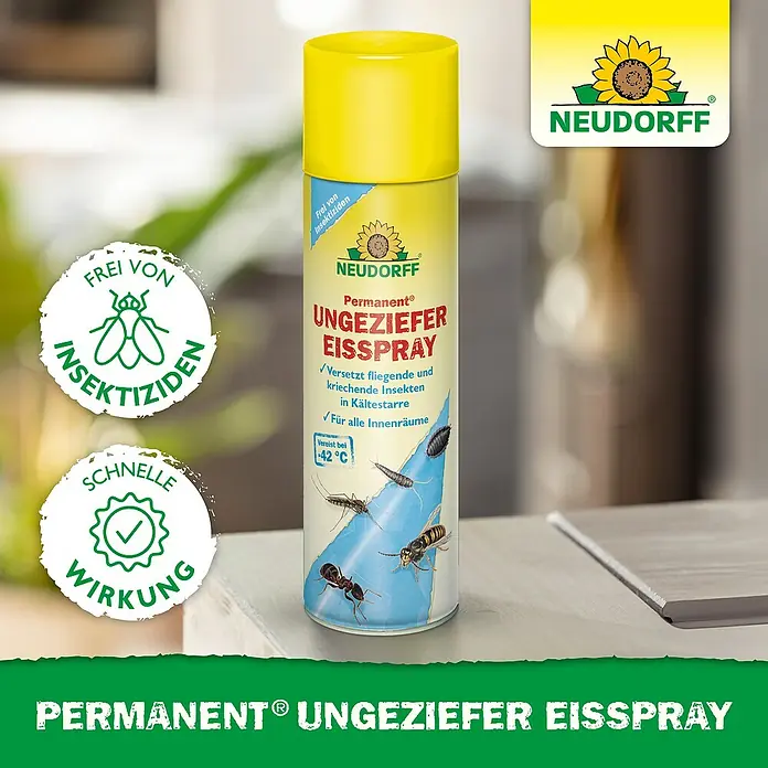 Neudorff Permanent Ungezieferspray EisSpray - 500 ml - Produktfoto von Permanent Ungeziefer Eisspray von Neudorff, ein Insektenspray ohne Insektizide für den Innenbereich.