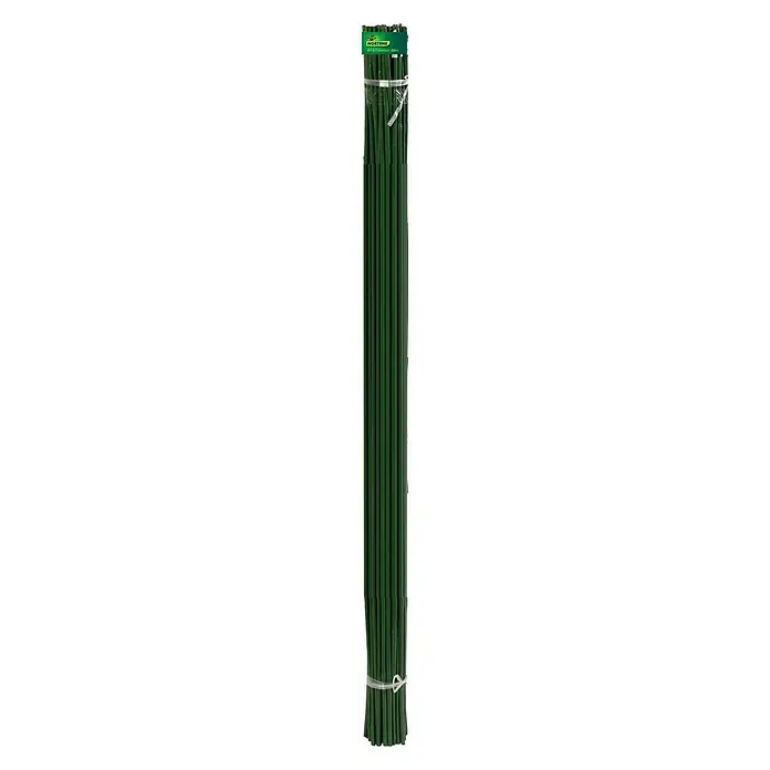 Nortene Tutor de bambú Plast - Largo: 120 cm - La imagen muestra un paquete de estacas de jardín verdes atadas con alambre, ideales para sujetar plantas.