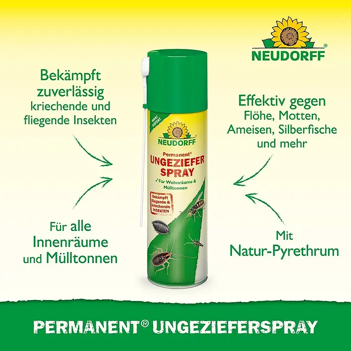 Neudorff Permanent Ungezieferspray - 500 ml - Neudorff Permanent Ungeziefer Spray zur zuverlässigen Bekämpfung von kriechenden und fliegenden Insekten in Innenräumen und Mülltonnen.