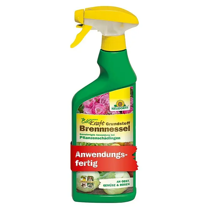 Neudorff BioKraft Grundstoff Brennnessel AF - 500 ml - Grüne Sprühflasche mit gelbem Sprühkopf für Neudorff BioKraft Brennnessel gegen Pflanzenschädlinge, anwendungsfertig für Obst, Gemüse & Rosen.