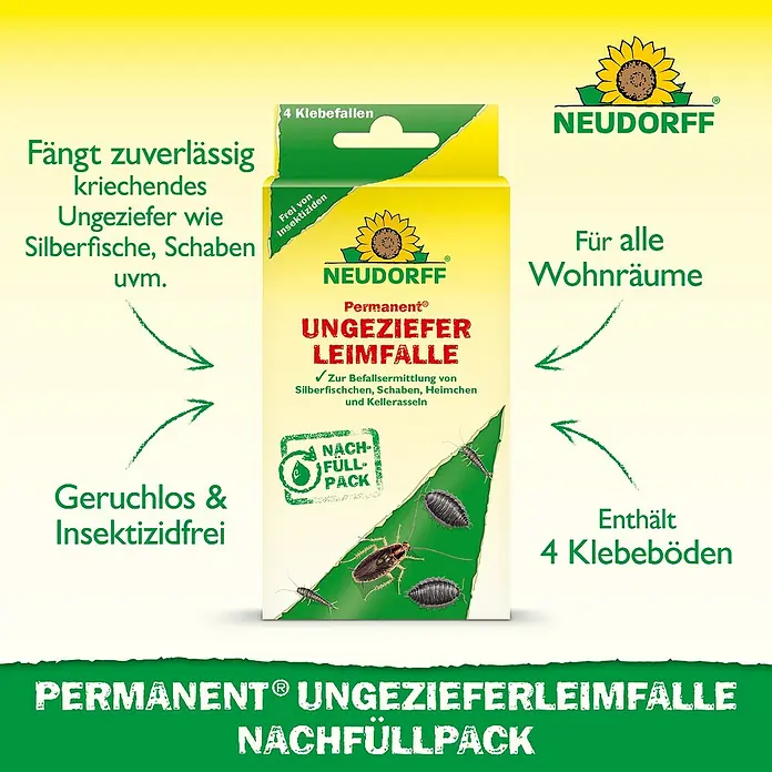 Neudorff Permanent Ungezieferköder - 4 Stk. - Bild von Neudorff Permanent Ungeziefer Leimfalle Nachfüllpack, zur Schädlingsbekämpfung in Wohnräumen, geruchlos und insektizidfrei.