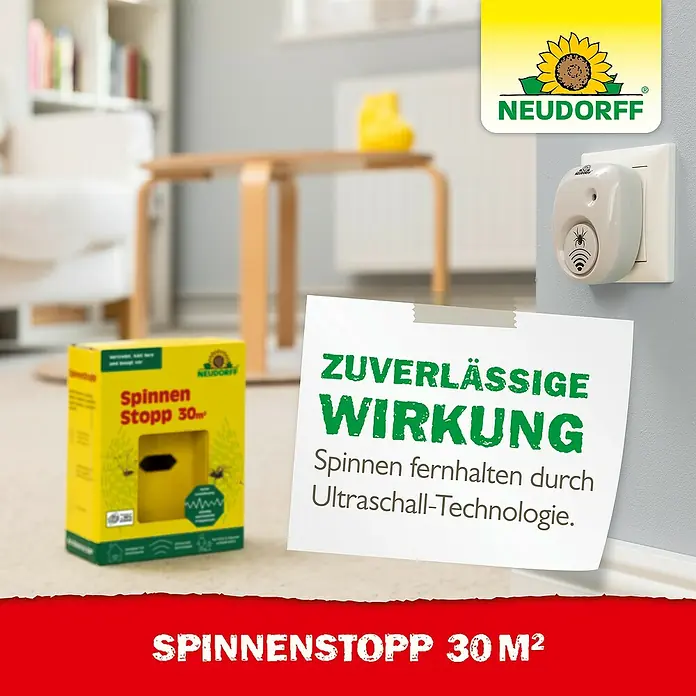 Neudorff Schädlings-Stopp - Wohnraum, Geeignet für: Spinnen - Das Neudorff Spinnen Stopp 30 m² Produkt, eine zuverlässige Lösung um Spinnen durch Ultraschall-Technologie fernzuhalten.