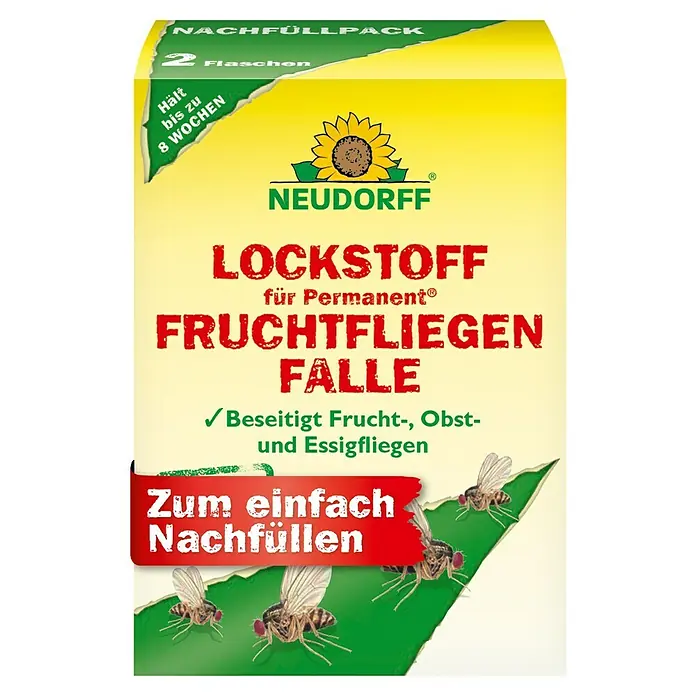 Neudorff Permanent Fruchtfliegen-Falle-Lockstoff - 60 ml - Nachfüllpackung für die Permanent Fruchtfliegenfalle von Neudorff, die bis zu 8 Wochen hält und Frucht-, Obst- und Essigfliegen beseitigt.