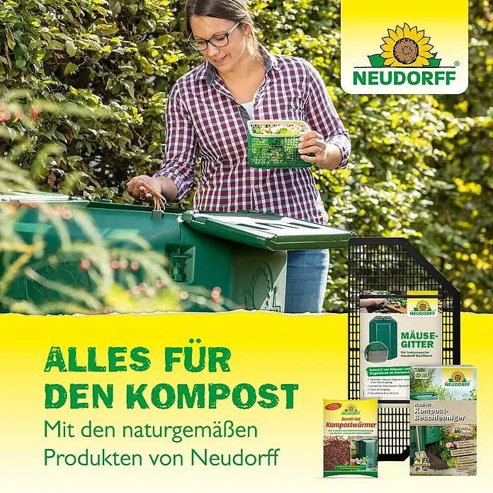 Neudorff Komposter DuoTherm 530 L - 530 l, 82 x 82 x 115 cm - Alles für den Kompost mit natürlichen Produkten von Neudorff, inklusive Kompostbeschleuniger und Mäusegitter für Isokomposter.
