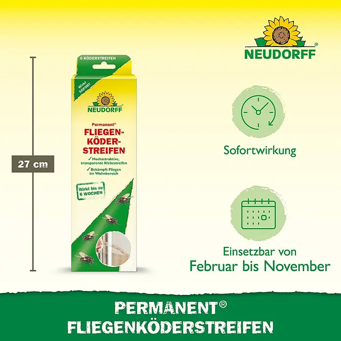 Neudorff Permanent Fliegenköder Streifen - 6 Stk. - Neudorff Permanent Fliegenköderstreifen, 6er-Pack, in einer Schachtel, mit Sofortwirkung und bis zu 6 Wochen Schutz vor Fliegen.