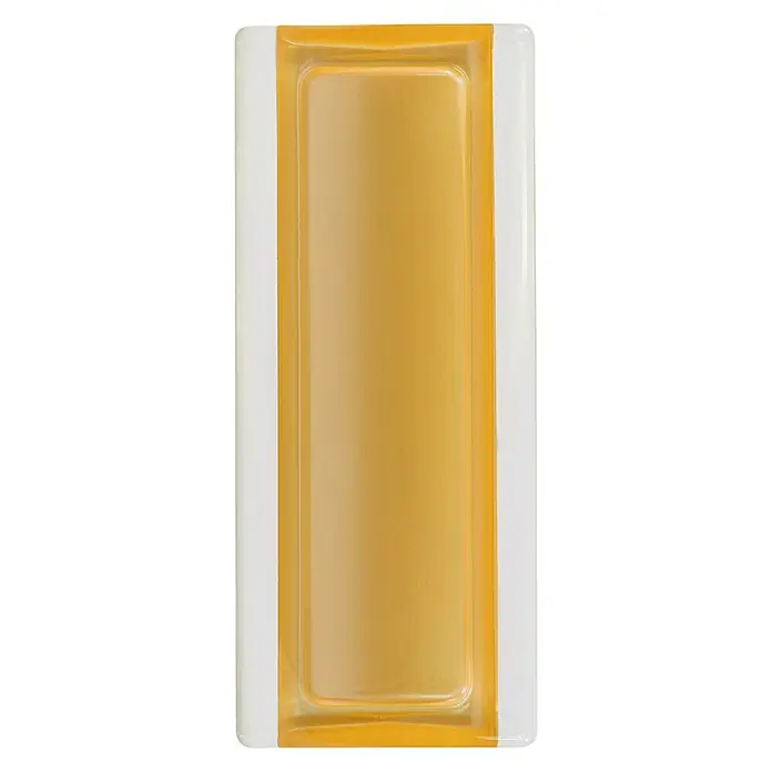 Fuchs Design Glasbausteinprofil - Gold, 18 x 8 cm, Glas - Ein rechteckiges Parfümflakon mit einem gelben Duftstoff im Inneren und einem weißen Rahmen, der das Flakon umgibt.