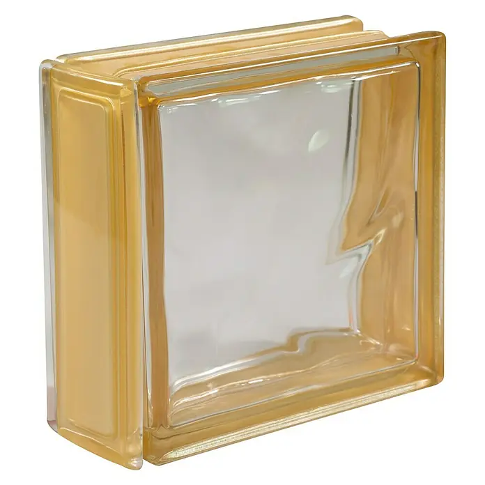 Fuchs Design Glasbausteinprofil - Gold, 18 x 8 cm, Glas - Nahaufnahme eines honigfarbenen Glasbausteins, der modernes Design und Lichtdurchlässigkeit vereint. Ideal für stilvolle Innenarchitektur.