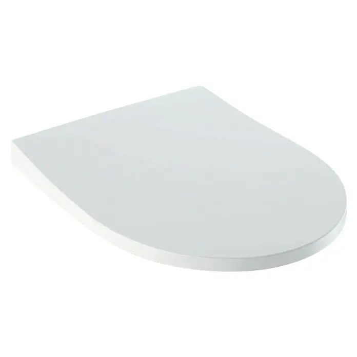 Geberit iCon WC-Sitz Slim - Duroplast, Weiß, Mit Absenkautomatik, Nicht abnehmbar - Nahaufnahme eines weißen Duschbodens mit abgerundeten Kanten, der ein modernes und minimalistisches Design aufweist.
