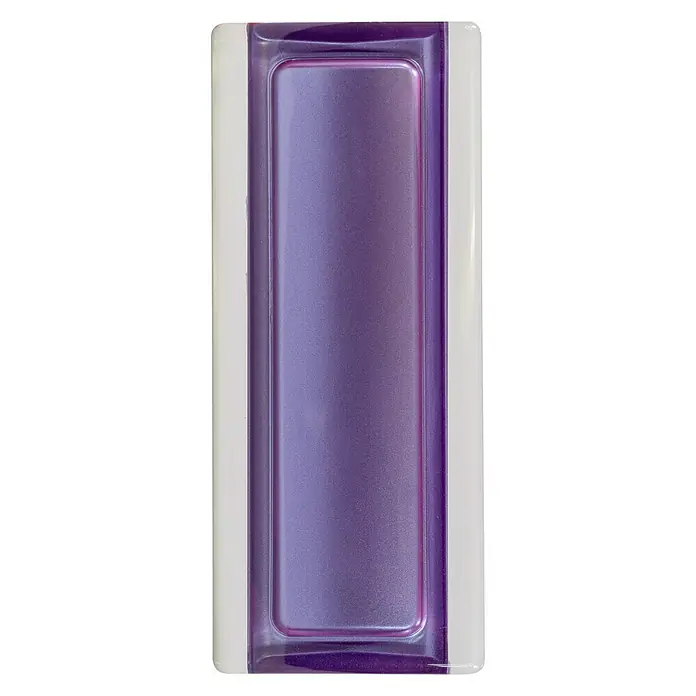 Fuchs Design Perfil de bloques de vidrio - Violeta, 18 x 8 cm, Vidrio - Primer plano de un labial morado con borde blanco, que encarna elegancia y estilo. El diseño elegante realza su belleza.