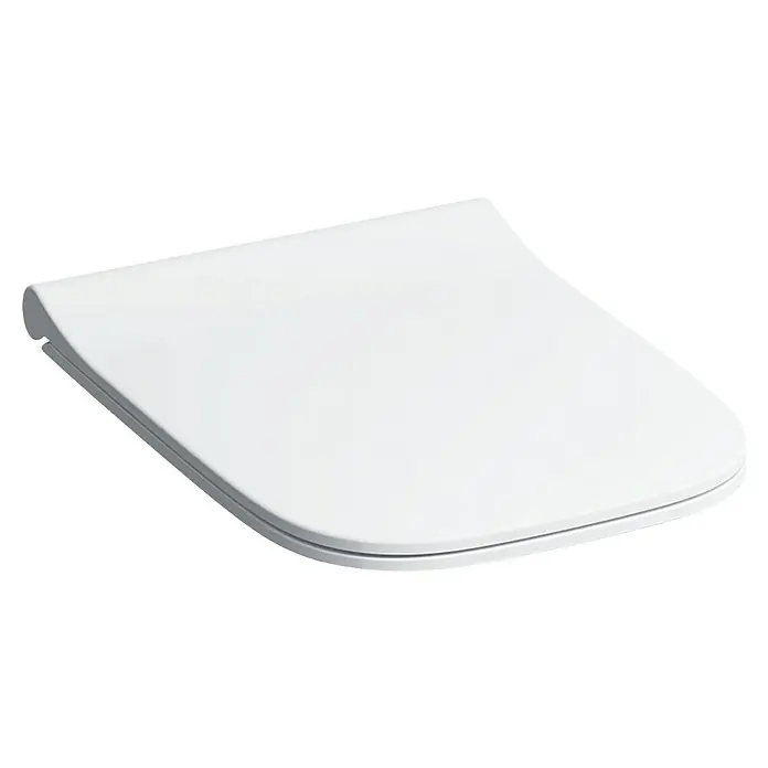 Geberit Smyle WC-Sitz Slim Sandwich - Duroplast, Weiß, Mit Absenkautomatik - Detailaufnahme eines weißen WC-Sitzes mit abgerundeten Ecken und einem minimalistischen Design, ideal für moderne Badezimmer.
