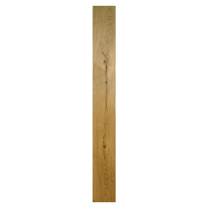Parkett - Eiche Rustikal, Landhausdiele, 1.900 x 190 x 14 mm - Nahaufnahme einer einzelnen Holzplanke mit markanter Maserung und Astlöchern.