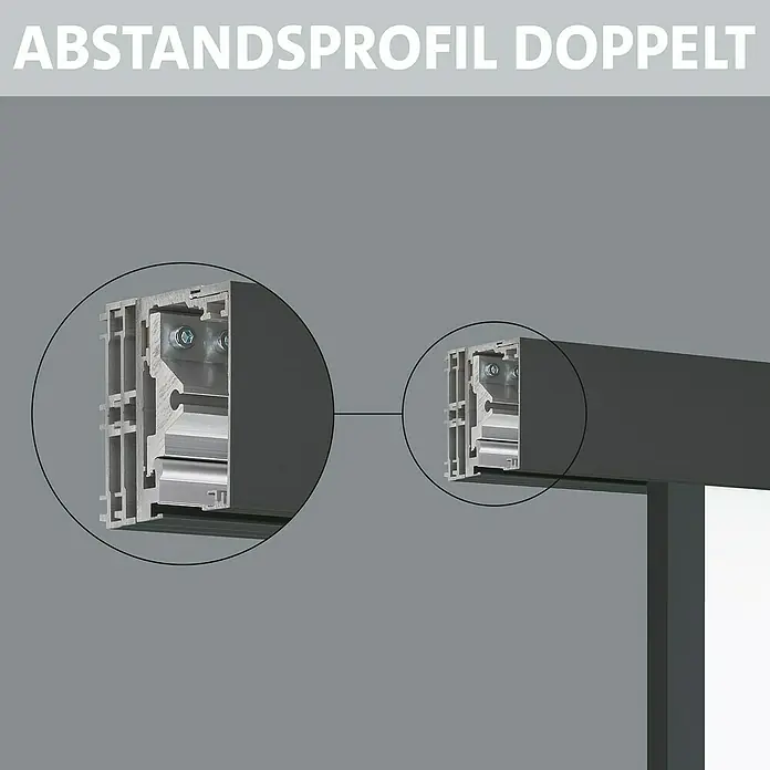 Room Plaza Slimwork Abstands-Set - 2.000 mm, Wandabstand 40,5 mm, Passend für: Room Plaza Slimwork Schiebetür-Komplettsets - Doppeltes Aluminium-Abstandsprofil mit sichtbaren internen Schraubverbindungen.
