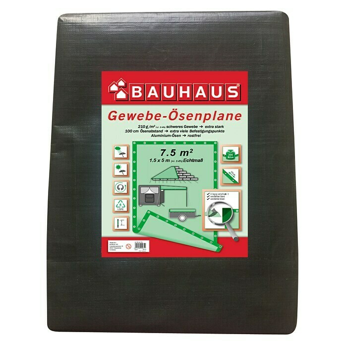 BAUHAUS Gewebe-Ösenplane (Maße: 1,5 x 5 m, Grammatur: 210 g/m², Polyethylen)