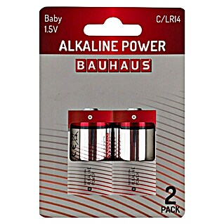 BAUHAUS Alkaline-Batterie POWER Batterie Baby C LR14 (Baby C, Alkali-Mangan, Anzahl: 2 Stk.)