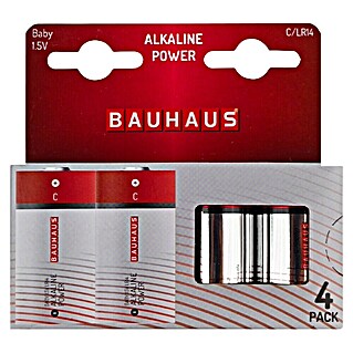 BAUHAUS Alkaline-Batterie POWER Batterie Baby C LR14 (Baby C, Alkali-Mangan, Anzahl: 4 Stk.)