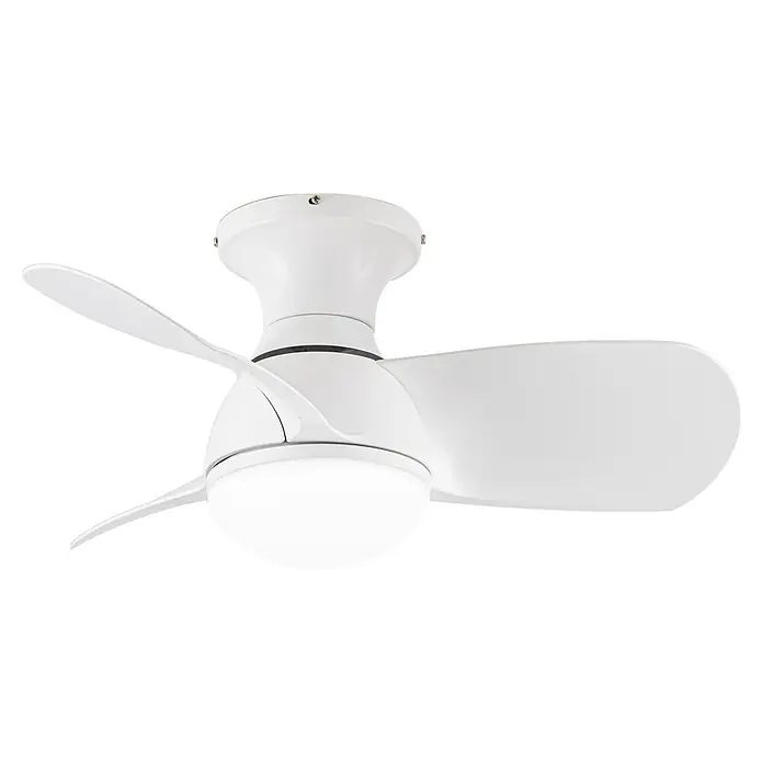 Cristal Record Ventilador de techo Sukhoi - Blanco, 64 cm, 25 W, Blanco cálido - Primer plano de un moderno ventilador de techo blanco con iluminación integrada, mostrando su diseño elegante y funcionalidad.