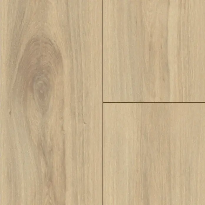Krono Original Laminat Organic Clever Silent - Organic Oak, Landhausdiele, 1.288 x 195 x 7 mm - Heller Holzfußboden mit natürlicher Maserung und Aststrukturen.