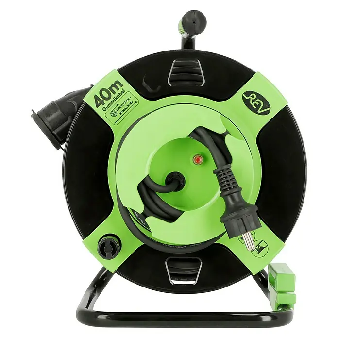 REV Kabeltrommel H05RR - Kunststoff, 40 m, H05RR-F, IP44 - REV Gummikabel-Verlängerungsrolle mit 40 m Kabellänge, ideal für den flexiblen Einsatz im Innen- und Außenbereich, robust und zuverlässig.