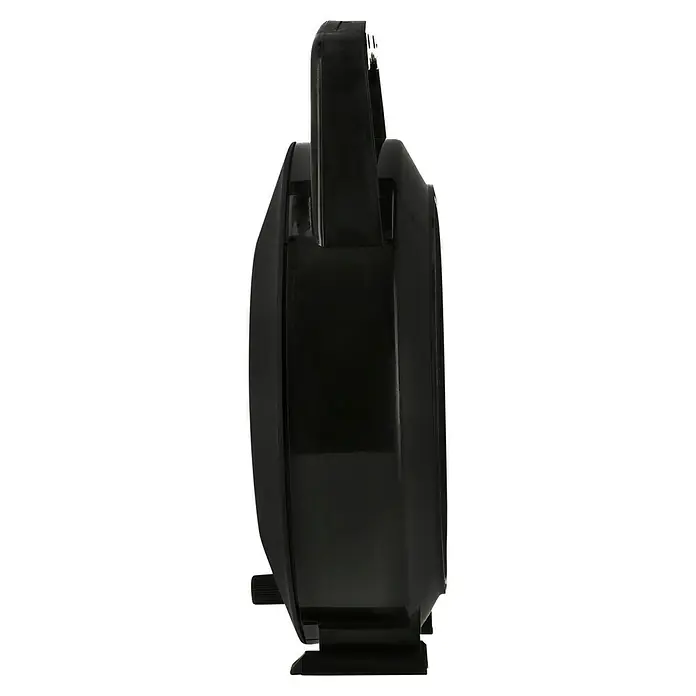 Kabeltrommel - Kunststoff, 5 m, H05VV-F, IP20 - Seitliche Ansicht eines schwarzen Produkts, möglicherweise ein elektronisches Gerät oder ein Haushaltsgerät, mit glatten Oberflächen und minimalistischem Design.