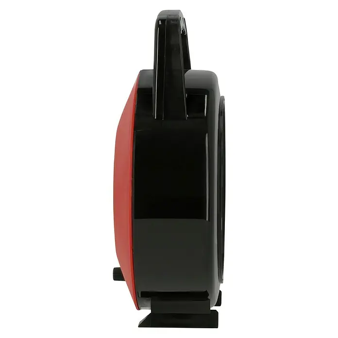 Kabeltrommel - Kunststoff, 10 m, H05VV-F, IP20, Schwarz/Rot - Die Seite eines tragbaren, roten und schwarzen Digitalradios. Es hat einen praktischen Griff und eine digitale Anzeige für einfache Bedienung.