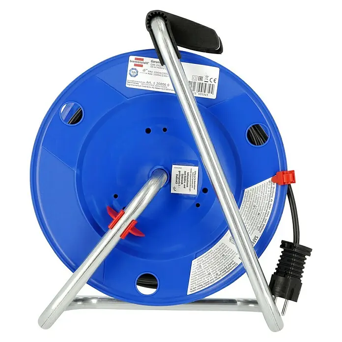 Brennenstuhl Garant Kabeltrommel - Spezialkunststoff, 50 m, H05VV-F, IP20 - Brennenstuhl Kabeltrommel mit robustem Metallgestell, blauem Gehäuse und langem Verlängerungskabel für den vielseitigen Einsatz im Innenbereich.