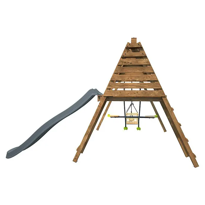 Soulet Schaukel Trefle - B x L: 351 x 291 cm, Holz - Eine Holzspielstruktur mit Rutsche und Schaukel für Outdoor-Spaß. Perfekt für Kinder, um aktiv zu sein und die Natur zu genießen.