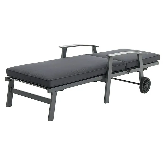 Sunfun Maja Gartenliege - B x T x H: 170,5 x 63,5 x 102 cm, Aluminium, Anthrazit, Rollbar - Graue Sonnenliege mit Armlehnen und Rädern, ideal zum Entspannen im Garten oder auf der Terrasse. Bequeme Polsterauflage inklusive.