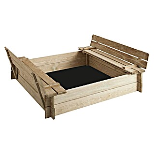 Soulet Sandkasten (mit integrierten Sitzbänken, 120 x 120 x 27 cm, Holz, Natur)