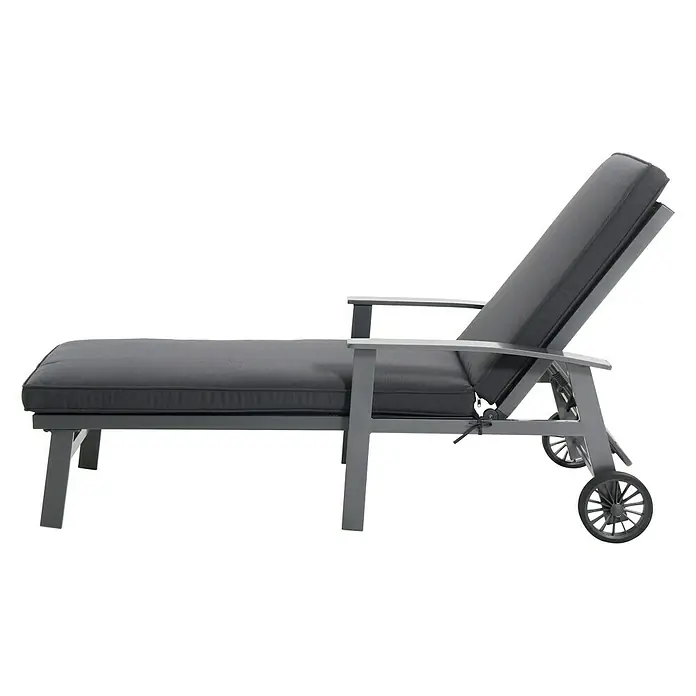 Sunfun Maja Gartenliege - B x T x H: 170,5 x 63,5 x 102 cm, Aluminium, Anthrazit, Rollbar - Graue Sonnenliege mit Rädern und bequemer Auflage für entspanntes Sonnenbaden im Garten oder auf der Terrasse.