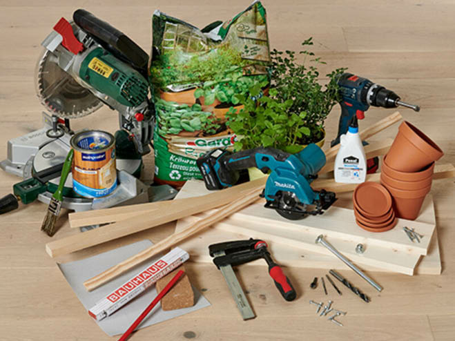 Material und Werkzeug für die DIY Balkonbar