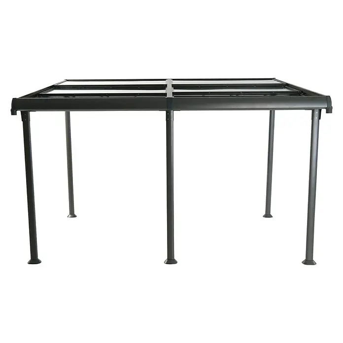 Sunfun Pérgola adosada Sera - An x Pr: 400 x 300 cm, Antracita, Aluminio - Un pabellón con estructura negra y techo translúcido, ideal para el jardín.