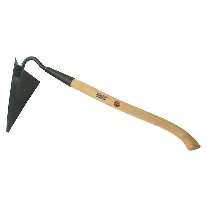 Cavec Baleares - Material cabezal del equipo: Acero inoxidable - Herramienta de jardinería: Azada con hoja triangular afilada y mango de madera curvado para jardinería y cultivo del suelo.
