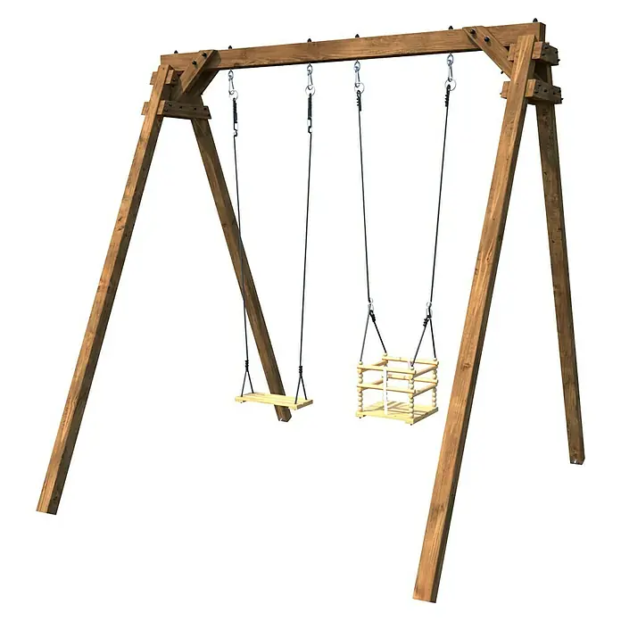 Soulet Schaukel Ambre - B x L: 207 x 210 cm, Holz - Holzschaukel mit einem Brett und einem Babysitz. Ideal für den Garten oder Spielplatz.