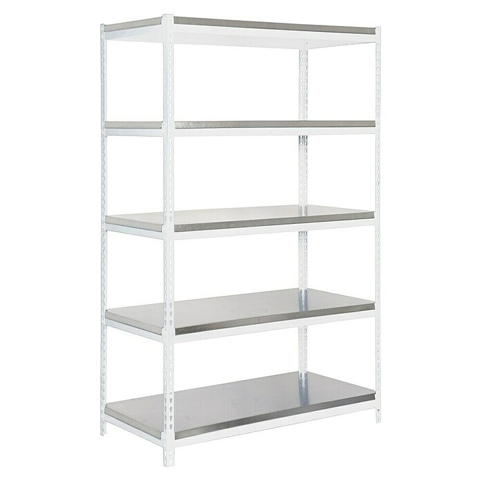Simonrack Bricoforte Estantería para cargas pesadas Metal (Al x An x Pr: 200 x 120 x 45 cm, Número de baldas: 5 ud., Inserción, Blanco/Galvanizado, Capacidad de carga por balda: 300 kg) | BAUHAUS