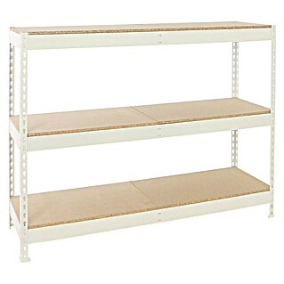 Simonrack Ecoforte Estantería para cargas pesadas Chipboard (Al x An x Pr: 200 x 150 x 45 cm, Capacidad de carga por balda: 400 kg, Número de baldas: 3 ud., Inserción, Blanco/Madera)