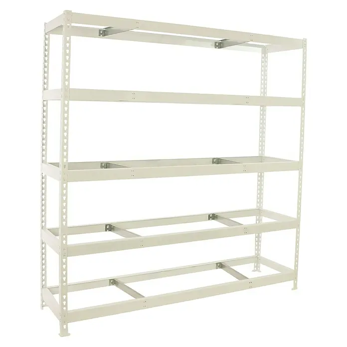 Simonrack Simonforte Estantería para cargas pesadas Metal - Al x An x Pr: 200 x 240 x 60 cm, Capacidad de carga por balda: 400 kg, Número de baldas: 5 ud., Inserción, Blanco, Bandejas no incluidas - La imagen muestra un estante de almacenamiento robusto en un tono de color claro, perfecto para organizar elementos. Su construcción ofrece almacenamiento fiable.