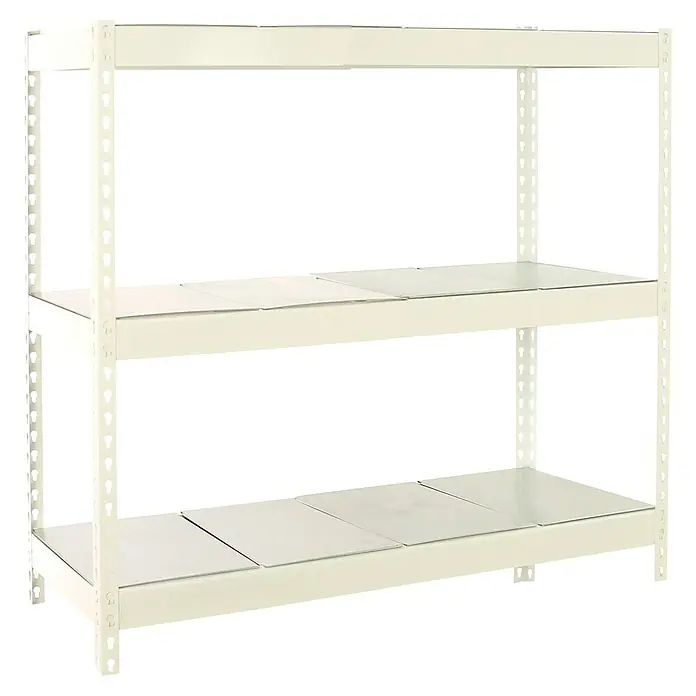 Simonrack Ecoforte Estantería para cargas pesadas Metal - Al x An x Pr: 150 x 120 x 60 cm, Capacidad de carga por balda: 400 kg, Número de baldas: 3 ud., Inserción, Blanco/Galvanizado - Estantería metálica blanca con dos estantes, ideal para guardar objetos en un garaje o almacén.
