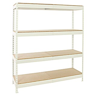 Simonrack Ecoforte Estantería para cargas pesadas Chipboard (Al x An x Pr: 200 x 180 x 60 cm, Capacidad de carga por balda: 400 kg, Número de baldas: 4 ud., Inserción, Blanco/Madera)