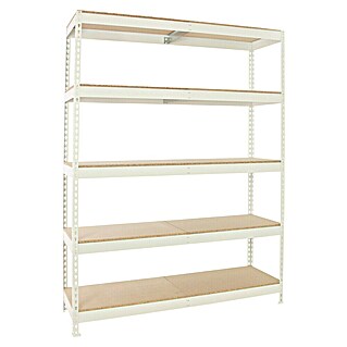 Simonrack Ecoforte Estantería para cargas pesadas Chipboard (Al x An x Pr: 300 x 150 x 60 cm, Capacidad de carga por balda: 400 kg, Número de baldas: 5 ud., Inserción, Blanco/Madera)
