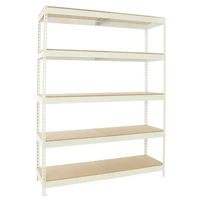 Simonrack Simonforte Estante adicional Chipboard - Al x An x Pr: 7,7 x 180 x 45 cm, Blanco/Madera, Capacidad de carga por balda: 600 kg - Estantería con cinco estantes, ideal para organizar objetos en el garaje o almacén. Construcción robusta con acabado blanco.