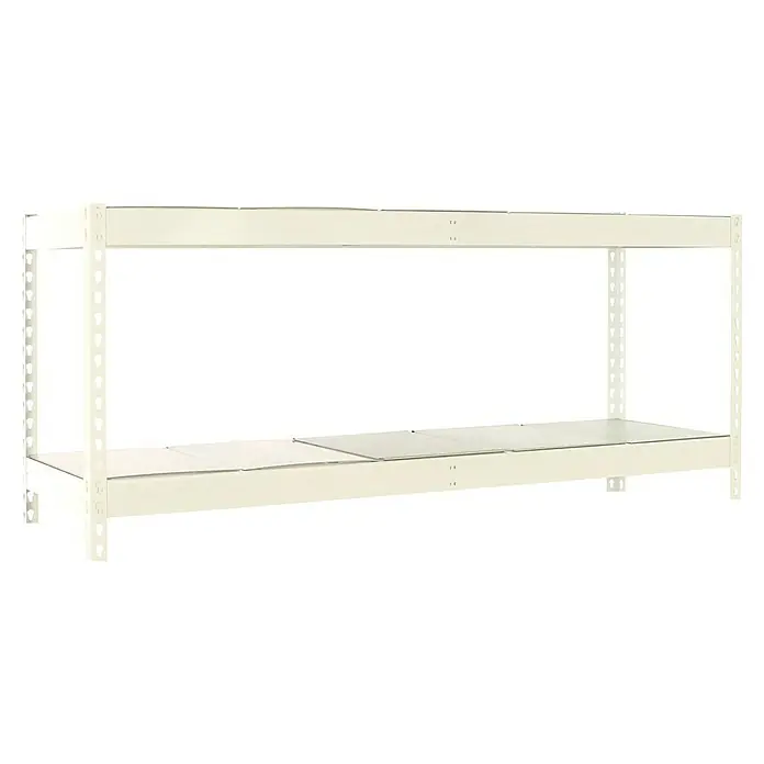 Simonrack Ecoforte Estantería para cargas pesadas Metal - Al x An x Pr: 90 x 150 x 45 cm, Capacidad de carga por balda: 400 kg, Número de baldas: 2 ud., Inserción, Blanco/Galvanizado - Imagen de una estantería metálica de dos niveles y color claro con un acabado blanco, ideal para almacenamiento y organización en diversos entornos.