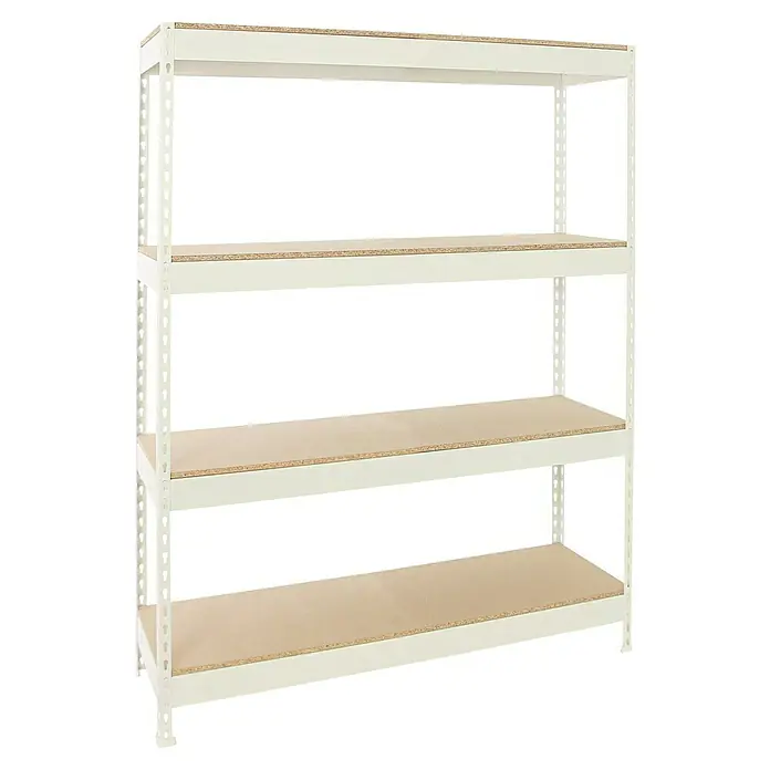 Simonrack Bricoforte Estantería para cargas pesadas Chipboard - Al x An x Pr: 200 x 120 x 45 cm, Capacidad de carga por balda: 300 kg, Número de baldas: 4 ud., Inserción, Blanco - Una estantería blanca robusta con cuatro estantes de madera ofrece mucho espacio para guardar cosas en el garaje o el sótano. Perfecto para herramientas.