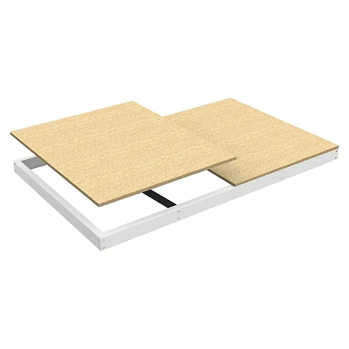 Simonrack Simonforte Estante adicional Chipboard - Al x An x Pr: 7,7 x 240 x 75 cm, Blanco/Madera, Capacidad de carga por balda: 400 kg - Panel de suelo elevado con textura de madera y marco blanco resistente para soporte.
