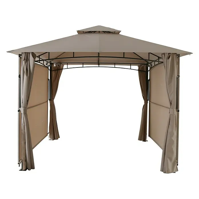 Sunfun Carpa con laterales Barcelona - An x Pr: 300 x 300 cm, Color del techo: Beige - Imagen de un gazebo con cortinas beige. Perfecto para el jardín, este gazebo ofrece refugio y privacidad.