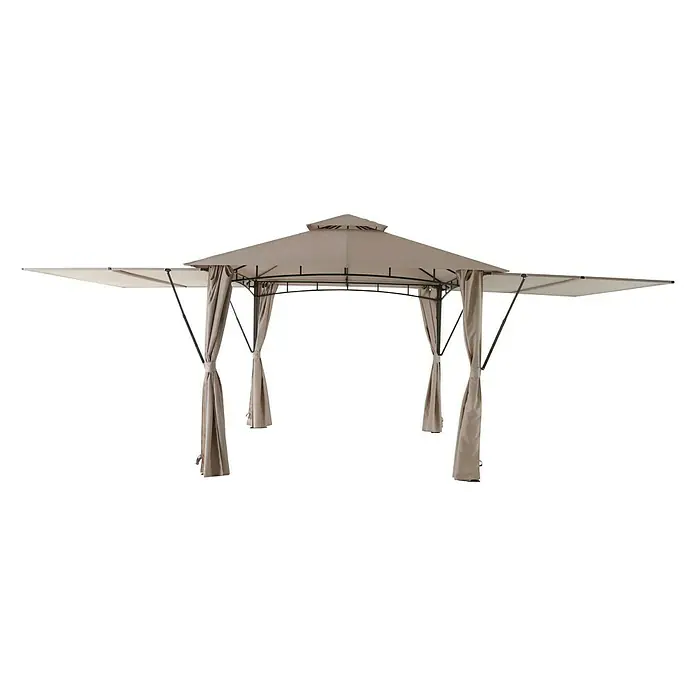 Sunfun Carpa con laterales Barcelona - An x Pr: 300 x 300 cm, Color del techo: Beige - Imagen de una glorieta con paredes laterales retráctiles y cortinas. Perfecto para el entretenimiento y la relajación al aire libre.