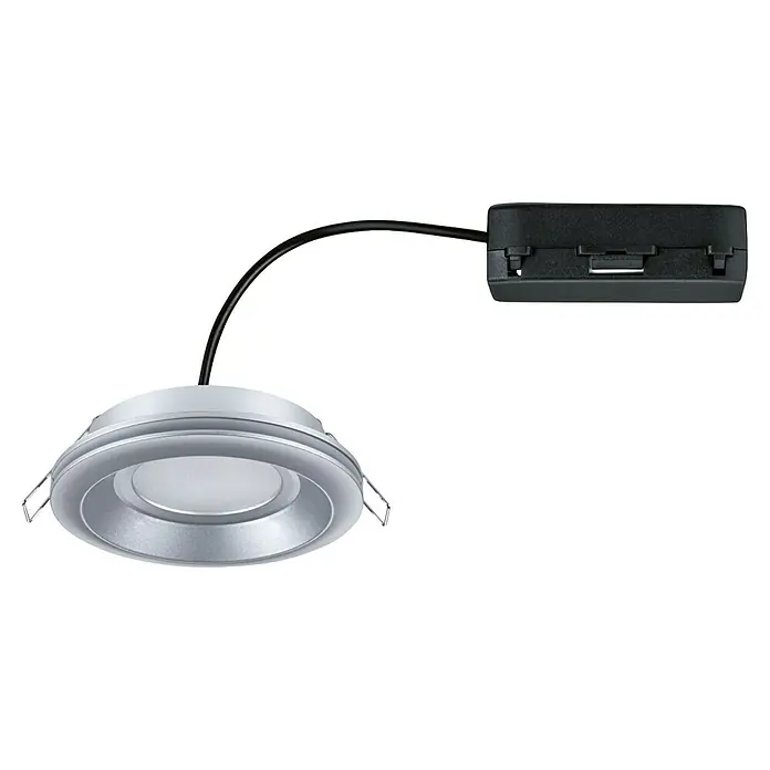 Paulmann Einbauleuchte Sormus - 6,5 W, Ø x H: 10 x 3,3 cm, Chrom matt, 1 Stk., Warmweiß - Einbauleuchte mit silbernem Rahmen und schwarzer Anschlussbox. Ideal für moderne Wohnräume und Büros, sorgt für stilvolle Beleuchtung.