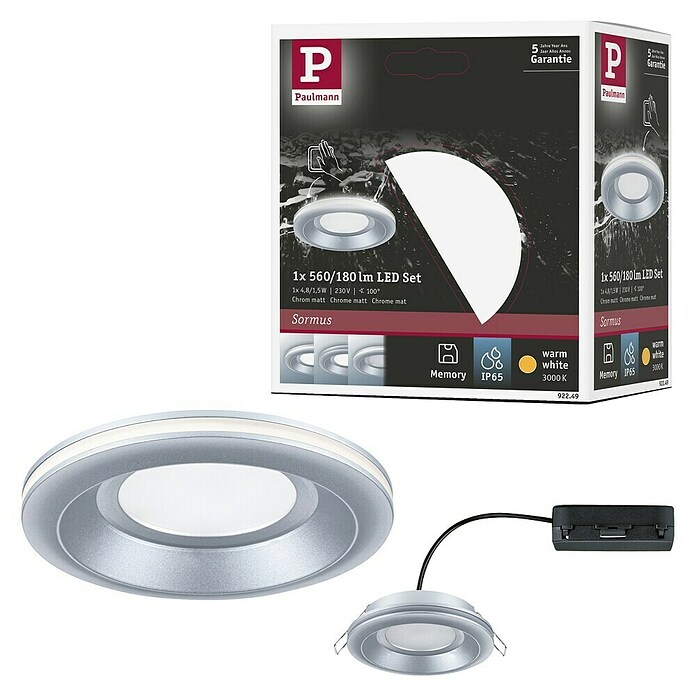 Paulmann Einbauleuchte Sormus (6,5 W, Ø x H: 10 x 3,3 cm, Chrom matt, 1 Stk., Warmweiß) | BAUHAUS