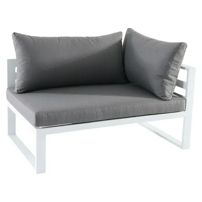 Sunfun Hannah Conjunto de muebles - 5 pzs., Aluminio, Gris - Sofá esquinero gris con estructura de metal blanco y cojines grises. El sofá es moderno y elegante.