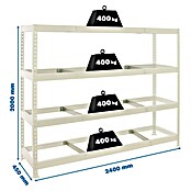 Simonrack Simonforte Estantería para cargas pesadas Metal (Al x An x Pr: 200 x 240 x 45 cm, Capacidad de carga por balda: 400 kg, Número de baldas: 4 ud., Inserción, Blanco, Bandejas no incluidas) | BAUHAUS