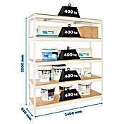 Simonrack Simonforte Estantería para cargas pesadas Chipboard (Al x An x Pr: 200 x 240 x 60 cm, Capacidad de carga por balda: 400 kg, Número de baldas: 5 ud., Inserción, Blanco/Madera) | BAUHAUS